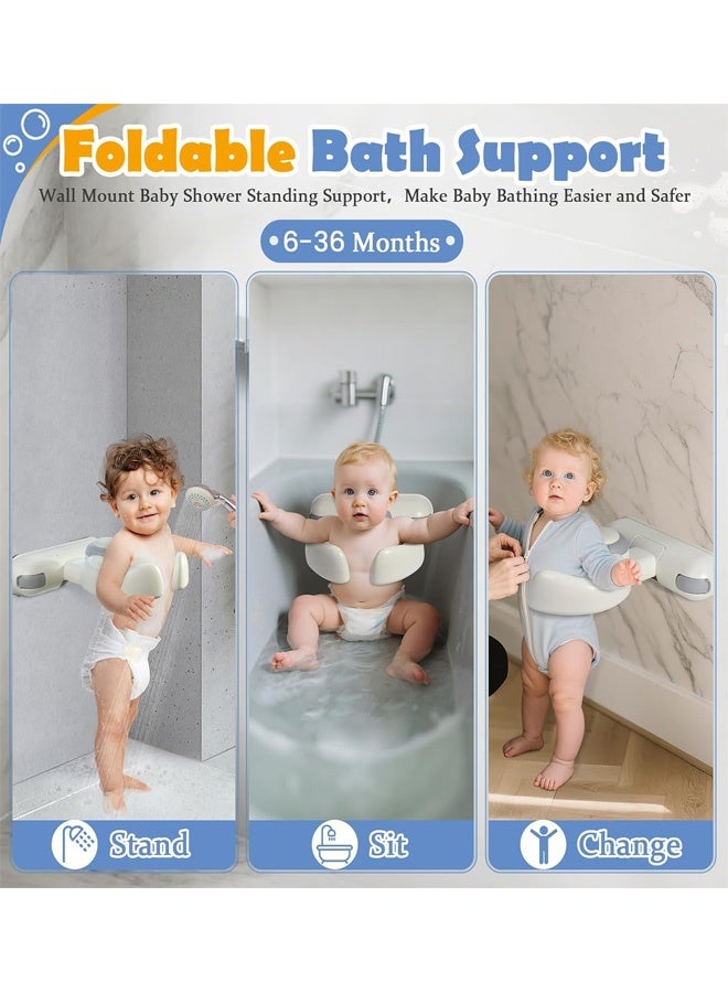 بيوينتي حامل حفلات مولودية قابل للطي عالي الجودة، [بدون حفر] مقعد دعم حمامات الرضع قابل للتعديل في الارتفاع لطفل، حاضنة حوض واقف آمنة واقتصادية في المساحة (رمادي) - Image 2